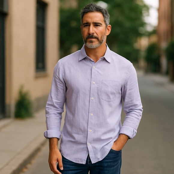 J.McLaughlin Men’s Button Down Long Sleeve 100% Linen Lavender Shirt Size XL - Picture 5 of 5